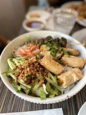 Crispy Egg-Less Rolls & Grilled "Beef" Vermicelli