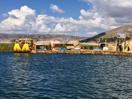 Floating island in lake Titicaca. Highest navigated lake in the world. Not the highest lake in the world.