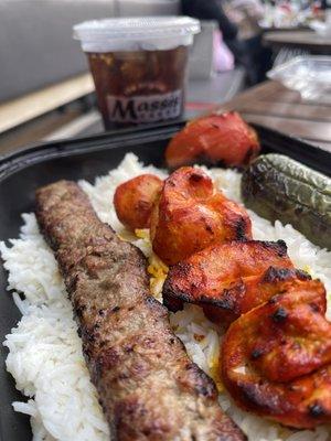 #20 Chicken Kabob and Beef Koubideh combo - Served with basmati rice grilled tomato and pepper