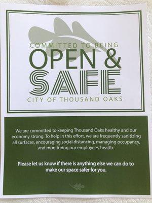 We are permitted reopen by Thousands Oaks City Hall.