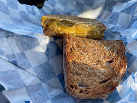 Wheat sourdough with cheddar and pesto.