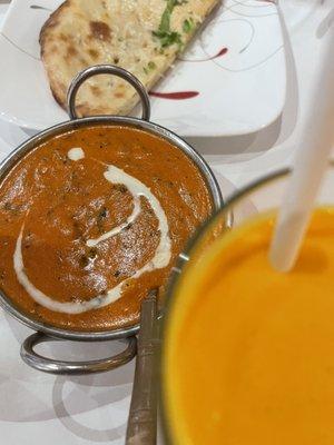 Butter chicken and mango lassi