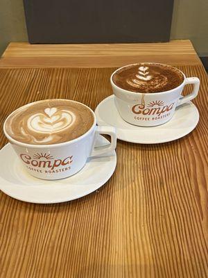 Seasonal "burning love" latte like a Mexican mocha (R) and a dark mocha latte (L)