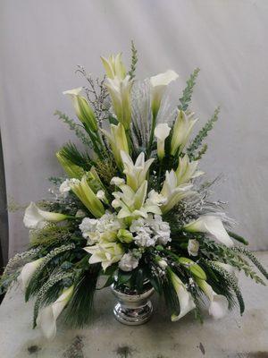 Beautiful Winter Arrangement designed by Jennifer Alt.