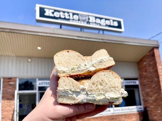 Everything bagel with scallion cream cheese