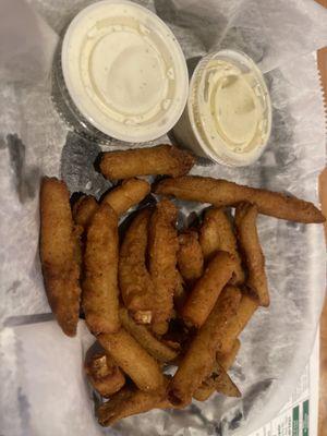 Fried pickles with spicy ranch