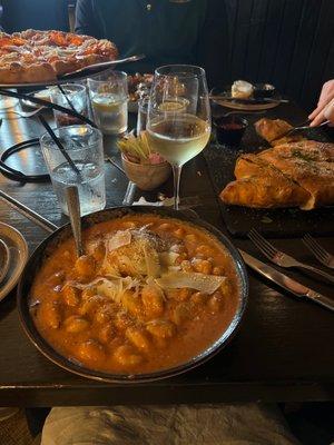 Gnocchi with vodka sauce and a meatball