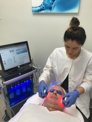 Dr. Fine getting a Hydrafacial treatment