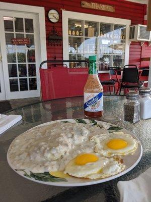 Biscuits & gravy, w/ 2 eggs.