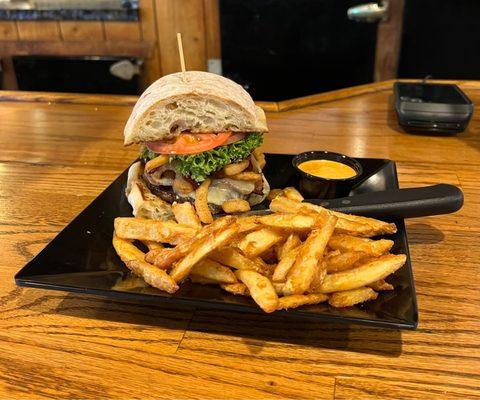 Burger, fries and homemade fry sauce.