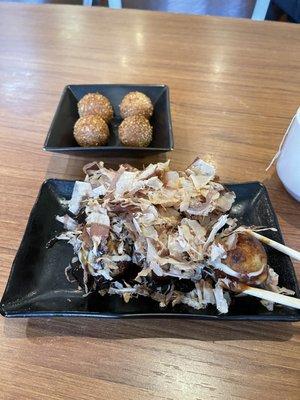 Takoyaki and sesame ball.