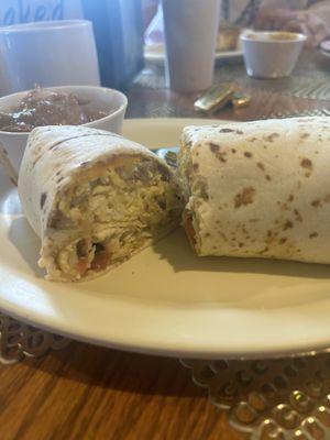 Burrito with green chili sauce (on the side)