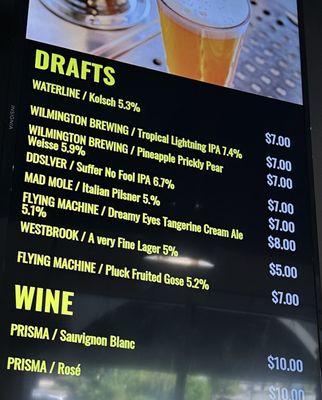 Drafts and wine Menu 4/14/24