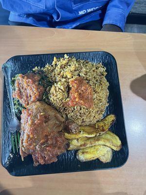 Jollof Rice with Plantain and Assorted Meats(chicken)