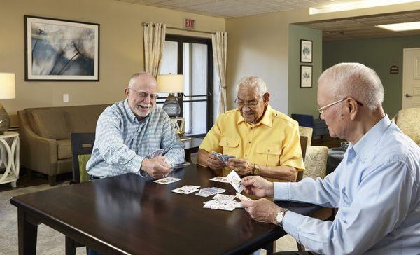 Residents Playing Cards in Lobby