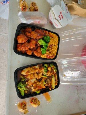 Orange chicken combo and chicken with garlic sauce