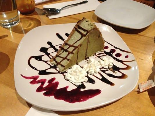 Green Tea Cheesecake with chocolate and blueberry drizzle