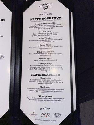 Happy hour menu...great onion rings!