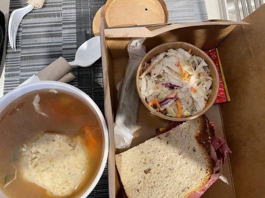 Corned beef and matzo ball soup