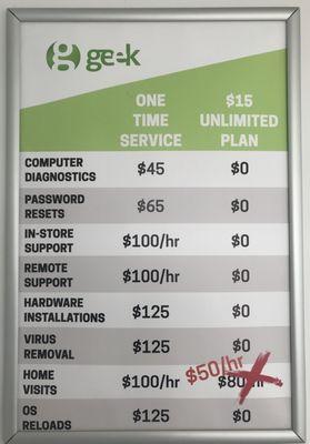 $15 per month for first device and only $5 for any additional devices (that's only $60 for 12 months) which is less than a one-time visit!