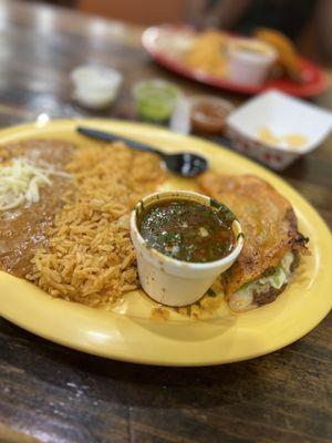 Quesabirria taco, rice n beans