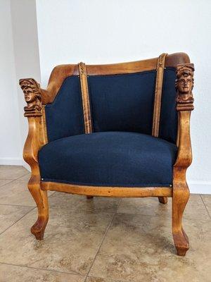 1800s hand carved captains chair reupholstered by Classic House