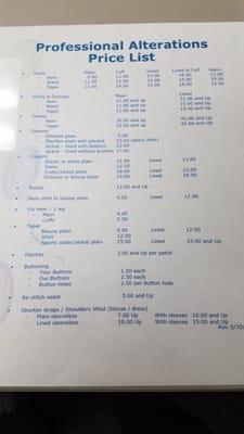 The price list