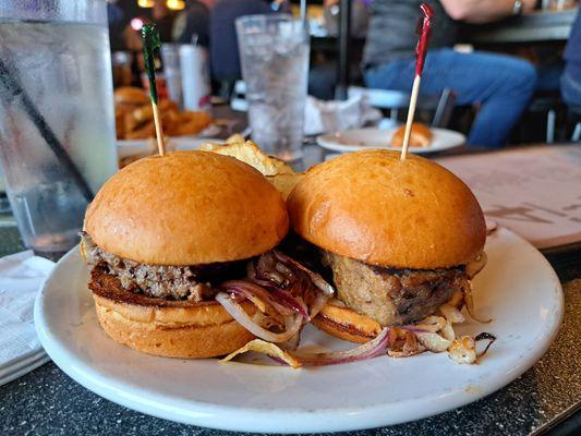 3 Meatloaf Sliders with Grilled Onions for $4 during Happy Hour