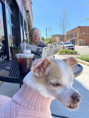 Cold brew, about 4 dog friendly patio tables outside the facade!