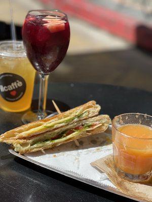 Breakfast Panini special juice ,tea or coffee .. sangria on the side