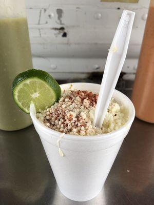 Mexican Street Corn--sour cream, butter, cotijo cheese, chili powder, lime