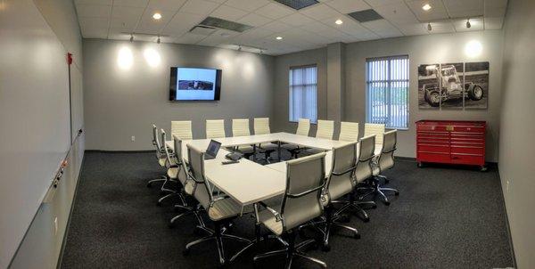 Speedway Boardroom.  Space for up to 20 people, wifi, whiteboards, HDMI hookup for 70" display, and a toolbox for good measure.