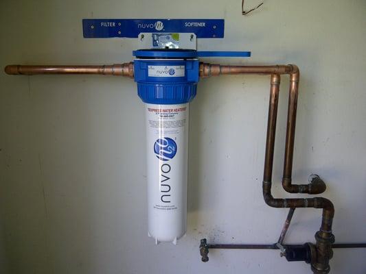 This is the Nuvo H20 water filtration & softner. It doesn't require salt or back washing so it is environmentally  friendly.