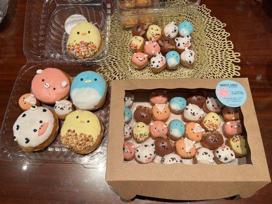 Animal shaped regular donuts and donut holes