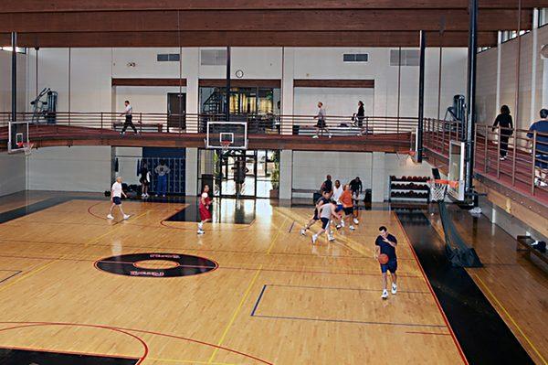 Full size collegiate basketball court