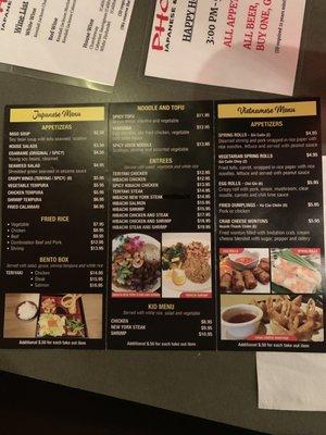 Take out menu