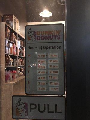 Open til 11pm. Not 11am. Always been a fan of DD! Love their coffee and munchkins.