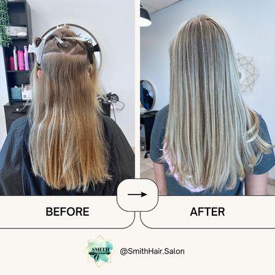 A before and after of a Hair Highlights