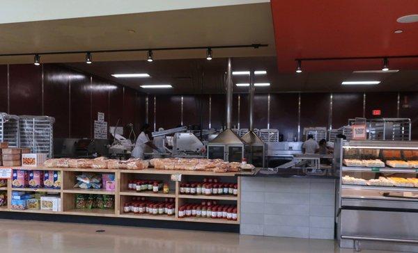 A busy kitchen prep area.