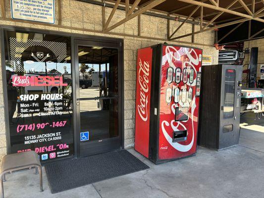 Enjoy a cold soda or a snack waiting for your diesel truck service at Buds Diesel Shop.