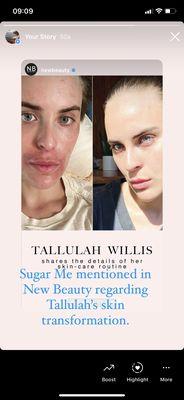 Sugar Me in New Beauty with Tallulah Willis giving credit for skin repair.