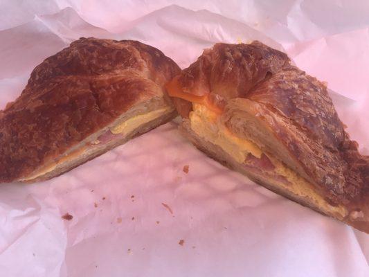 Ham and smoked cheddar cheese croissant sandwich