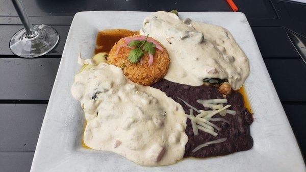 Chile rellenos smothered in cream sauce