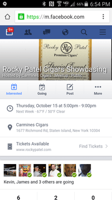 Rocky Patel cigar tasting 10 / 14 6pm to 9pm