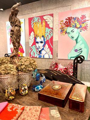 A peek into our Art, Jewel and Gift filled Faux Garden Gallery! Find an ever changing array of treasures from around the globe right here!