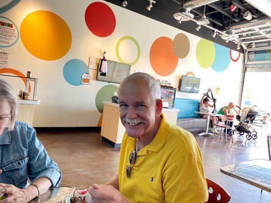 Inside ZOYO frozen yogurt with my parents