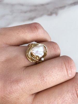 Vintage Gold Freeform Freshwater Pearl Ring