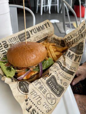 Southern Bacon Burger and Fries