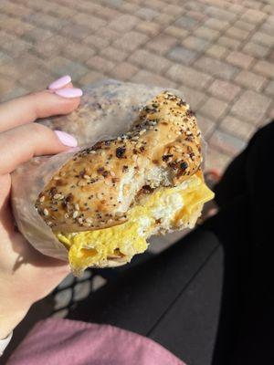 Bagel breakfast sandwich.