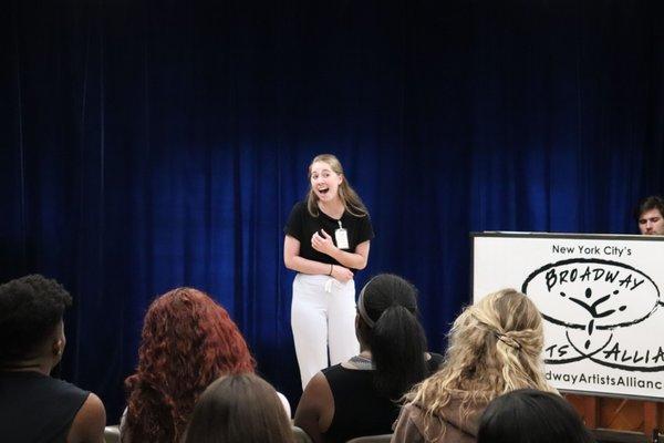 A student honing her song interpretation skills in one of BAA's advanced vocal master classes.